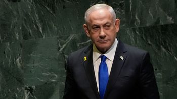 (AP Photo/Pamela Smith) رئيس الحكومة الإسرائيلية بنيامين نتنياهو على منصة الأمم المتحدة، 27.9.24