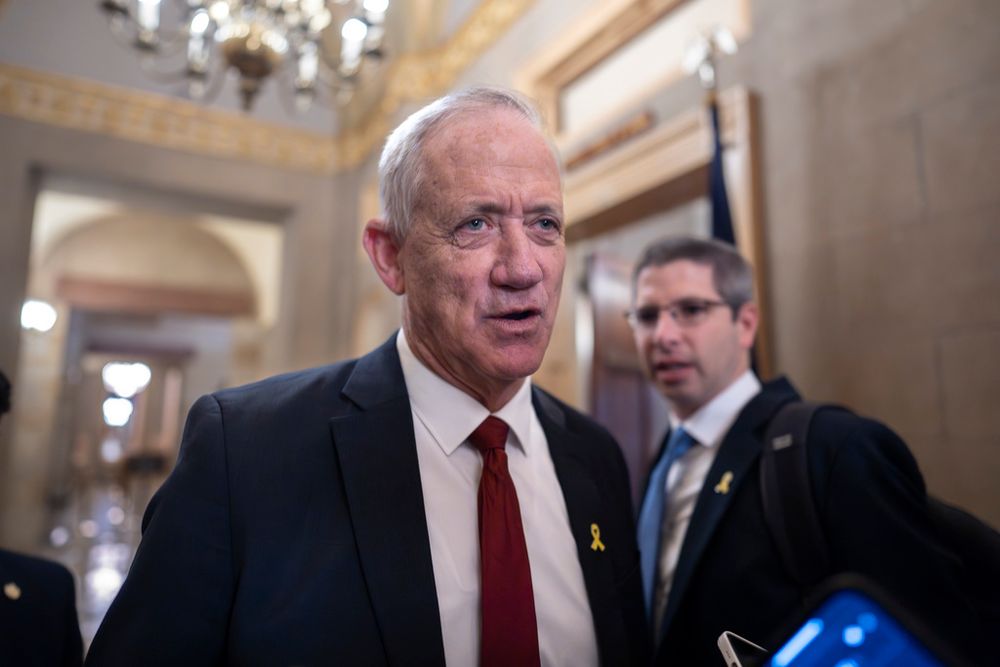Benny Gantz, a key member of Israel's War Cabinet, leaves a meeting in the office of U.S. Senate Minority Leader Mitch McConnell, R-Ky., at the Capitol in Washington.
