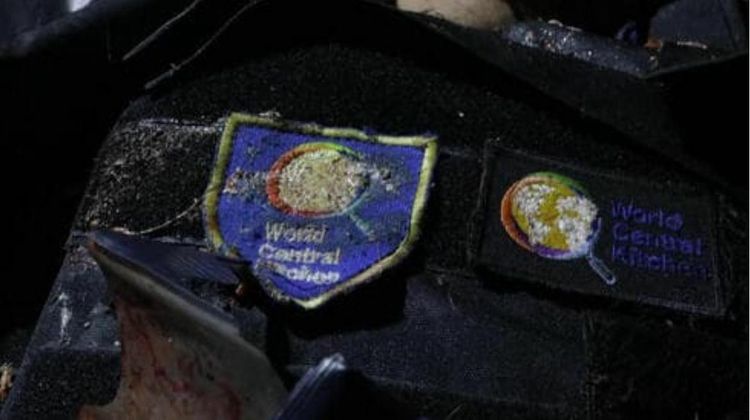 A picture of a World Central Kitchen (WCK) vest, reportedly belonging to an aid worker killed in the Gaza Strip.