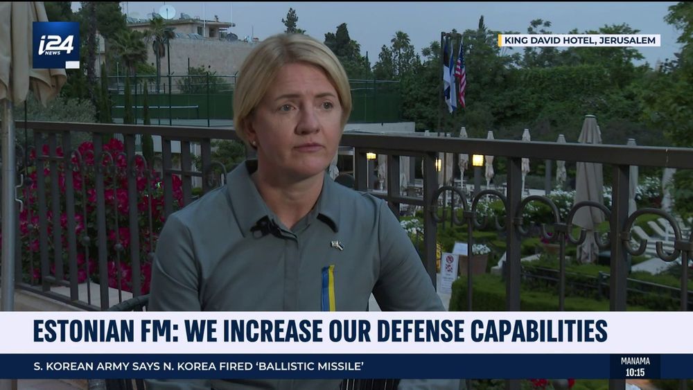 Estonia’s Foreign Minister Eva-Maria Liimets speaks with i24NEWS on the grounds of the King David Hotel in Jerusalem on May 4, 2022.