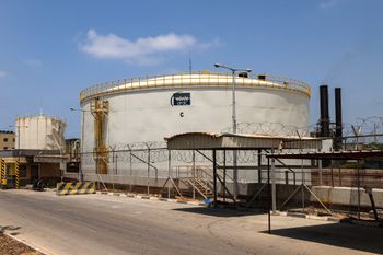This picture taken on August 6, 2022 shows a view of a fuel silo at the Nuseirat natural gas power station, the sole plant operating in the Palestinian Gaza Strip.