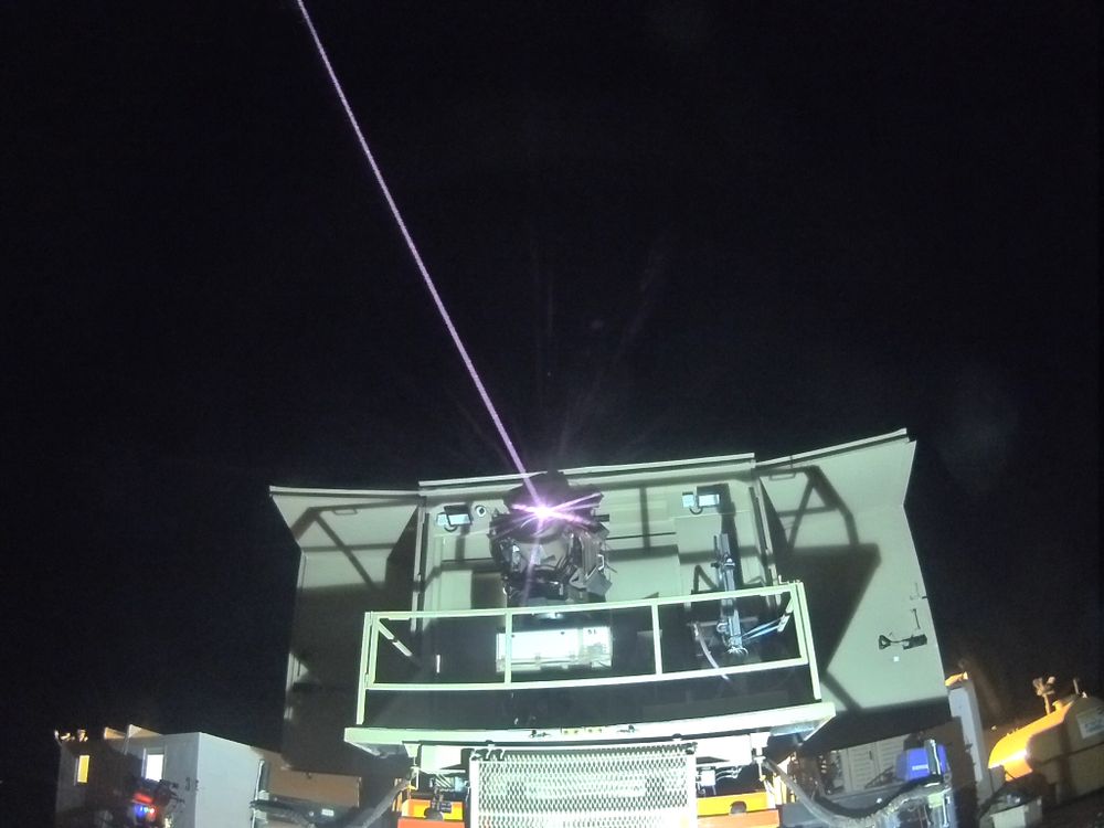 This photo, released by Israel's Defense ministry on April 14, 2022, depicts the laser defense system being fired at an unspecified location.