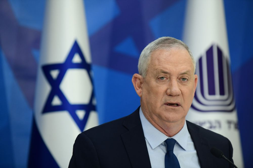 Defense Minister Benny Gantz speaks during a press conference presenting new reforms for Rehabilitation Department, at the Defense Headquarters in Tel Aviv, on April 22, 2021.