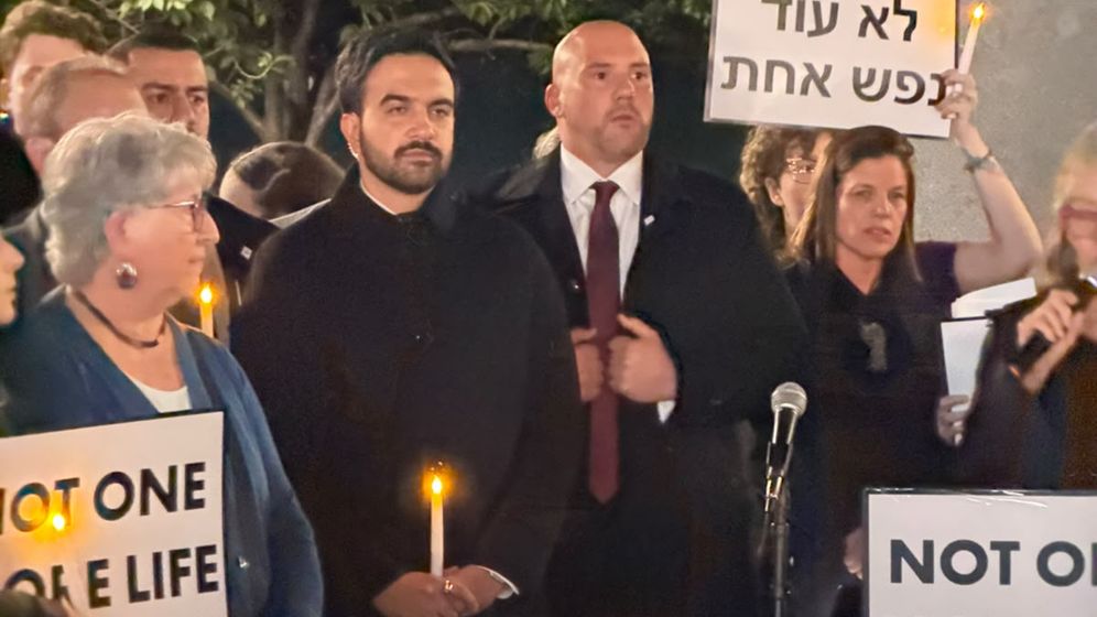 NYC Mayor Zohran Mamdani attending a vigil for the victims of October 7 in Union Square Park 10.7.2026