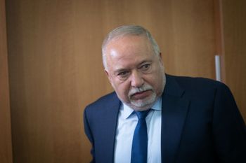 Israel Beytenu party chairman MK Avigdor Liberman leads a faction meeting at the Knesset, the Israeli parliament in Jerusalem