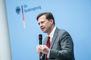 Germany's Ambassador to Israel, Steffen Seibert, at a ceremony  in Berlin.