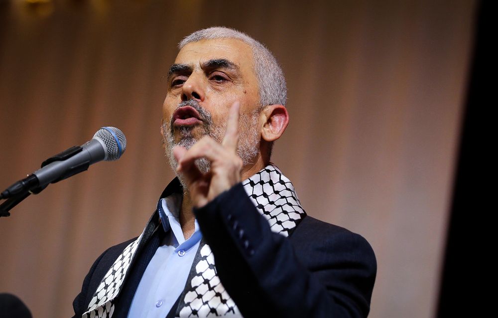 The head of Hamas in Gaza, Yahya Sinwar, during a conference in Gaza on November 4, 2019.