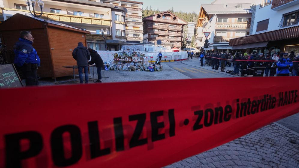 The scene of the fire outside a bar in the town of Crans-Montana, Switzerland, January 2026