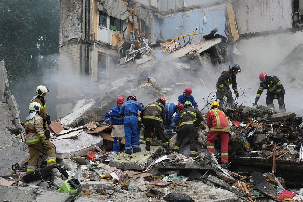 File photo of a destroyed apartment building after a Russian missile attack in Kyiv, Ukraine