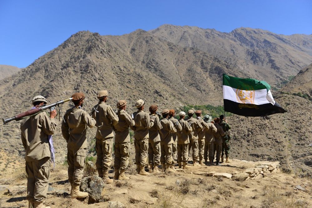 Afghan resistance movement and anti-Taliban uprising forces take part in a military training at Malimah area of Dara district in Panjshir province  of Afghanistan on September 2, 2021.