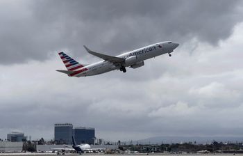 In this file photo taken on April 22, 2021, an American Airlines plane takes off from the Los Angeles International Airport in the United States.