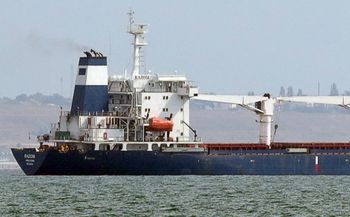 Bulk carrier M/V Razoni, carrying a cargo of 26,000 tonnes of corn, leaves Ukraine’s port of Odesa, en route to Tripoli in Lebanon, on August 1, 2022.