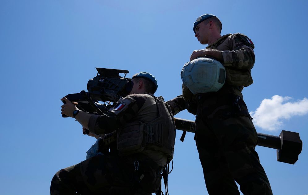 (AP Photo/Hussein Malla) French U.N. peacekeepers use a Mistral air-defense system while inspecting their base in Deir Kifa, southern Lebanon, Wednesday, Aug. 20, 2025.