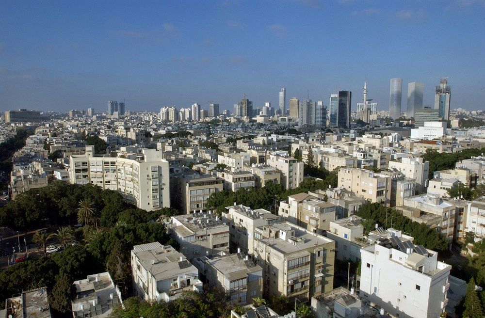 In this Thursday, June 3, 2004 file photo, a view of downtown Tel Aviv and its skyline, with Israel's Defense Ministry, seen in the background, fourth tower from the top right