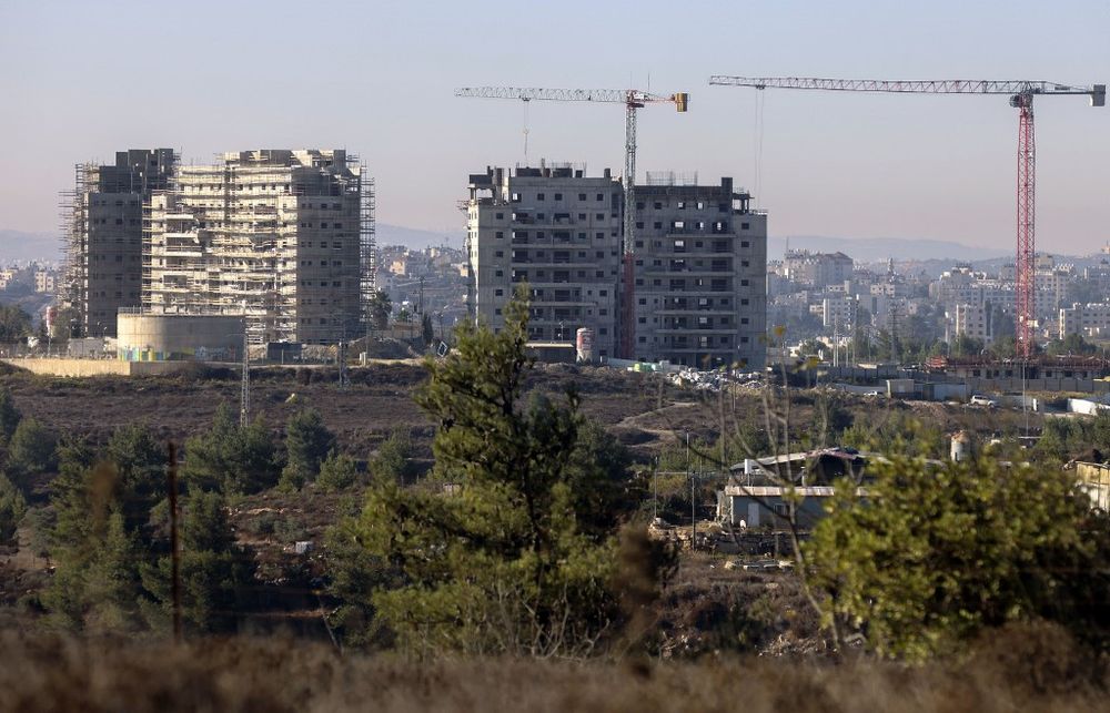 New apartment buildings under construction in the Beit El settlement in the West Bank, on October 13, 2020.