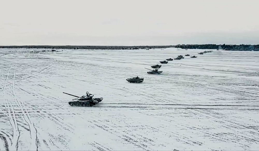 Exercices militaires conjoints biélorusses et russes au champ de tir de Brestsky, en Biélorussie, le 4 février 2022