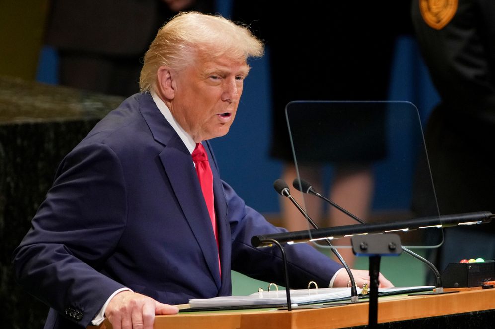 ASSOCIATED PRESS נשיא ארצות הברית דונלד טראמפ נואם במטה האו"ם, ספטמבר 2025