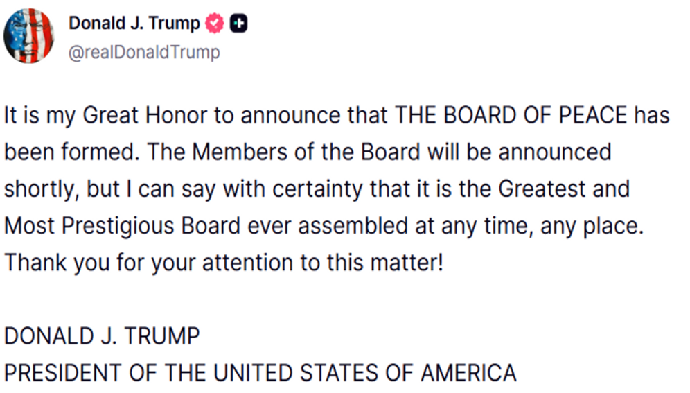 Donald Trump annonce la création du Conseil de paix pour administrer Gaza