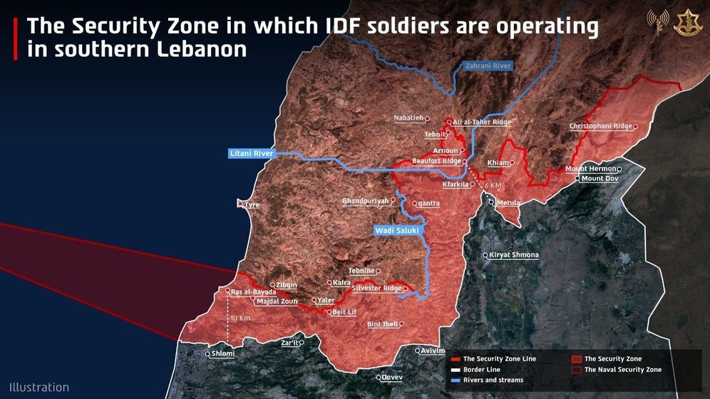 IDF publishes Security Zone map of its deployment 10km inside Lebanese territory