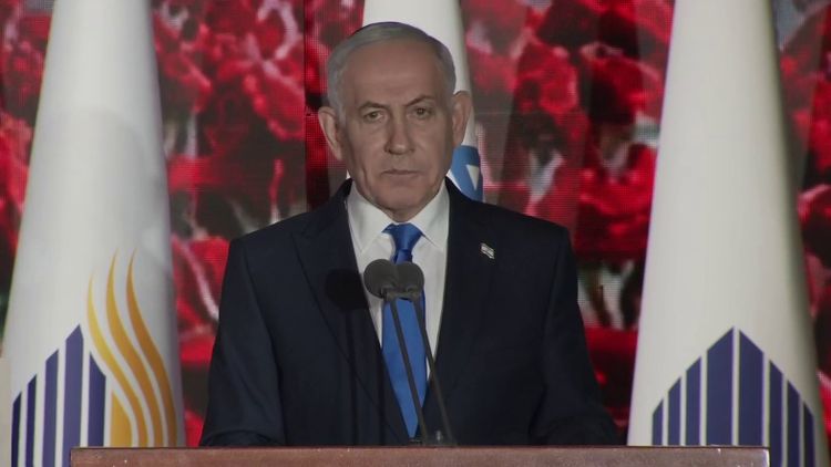 Prime Minister Benjamin Netanyahu at the October 7th memorial ceremony.