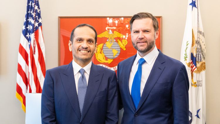 Qatar's PM Mohammed bin Abdulrahman Al Thani with U.S. Vice President J.D. Vance