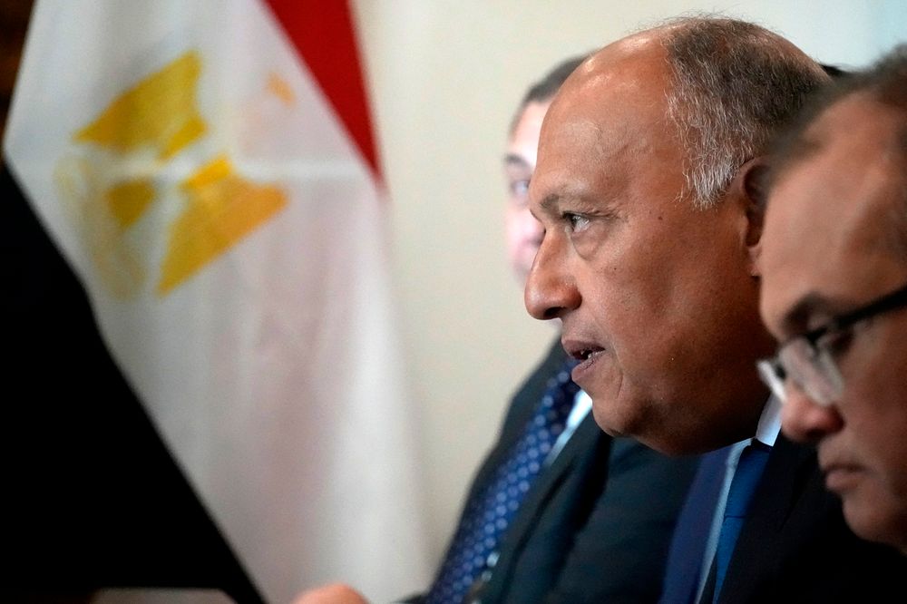 Egypt's Foreign Minister Sameh Shoukry speaks during a meeting in Nicosia, Cyprus