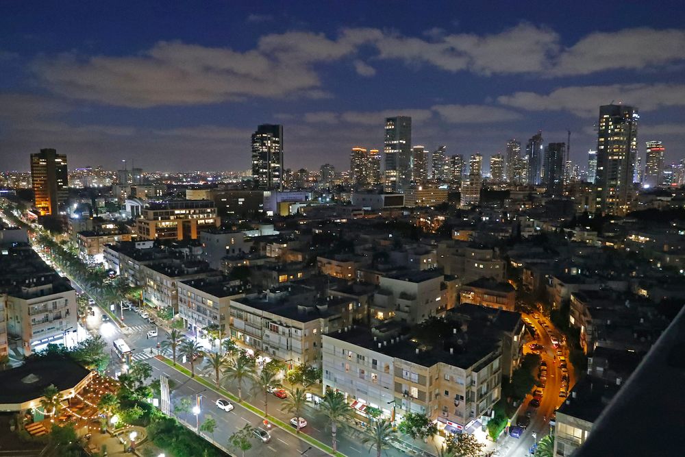 A general view of the skyline of buildings in Israel's Mediterranean coastal city of Tel Aviv.