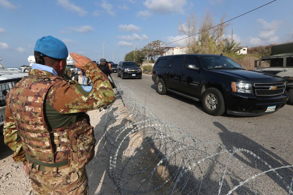 AP Photo/Mohammed Zaatari (File) A UN peacekeeper soldier, left, salutes a convoy bringing a Lebanese delegation to meet an Israeli delegation in the southern town of Naqoura, Lebanon