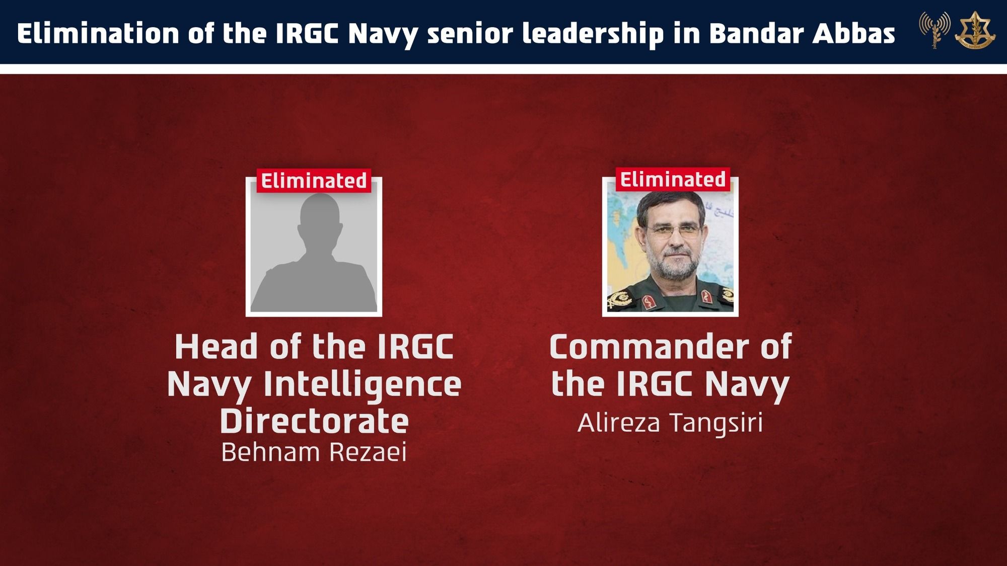 Tsahal confirme l'élimination du chef de la marine et du renseignement naval du CGRI