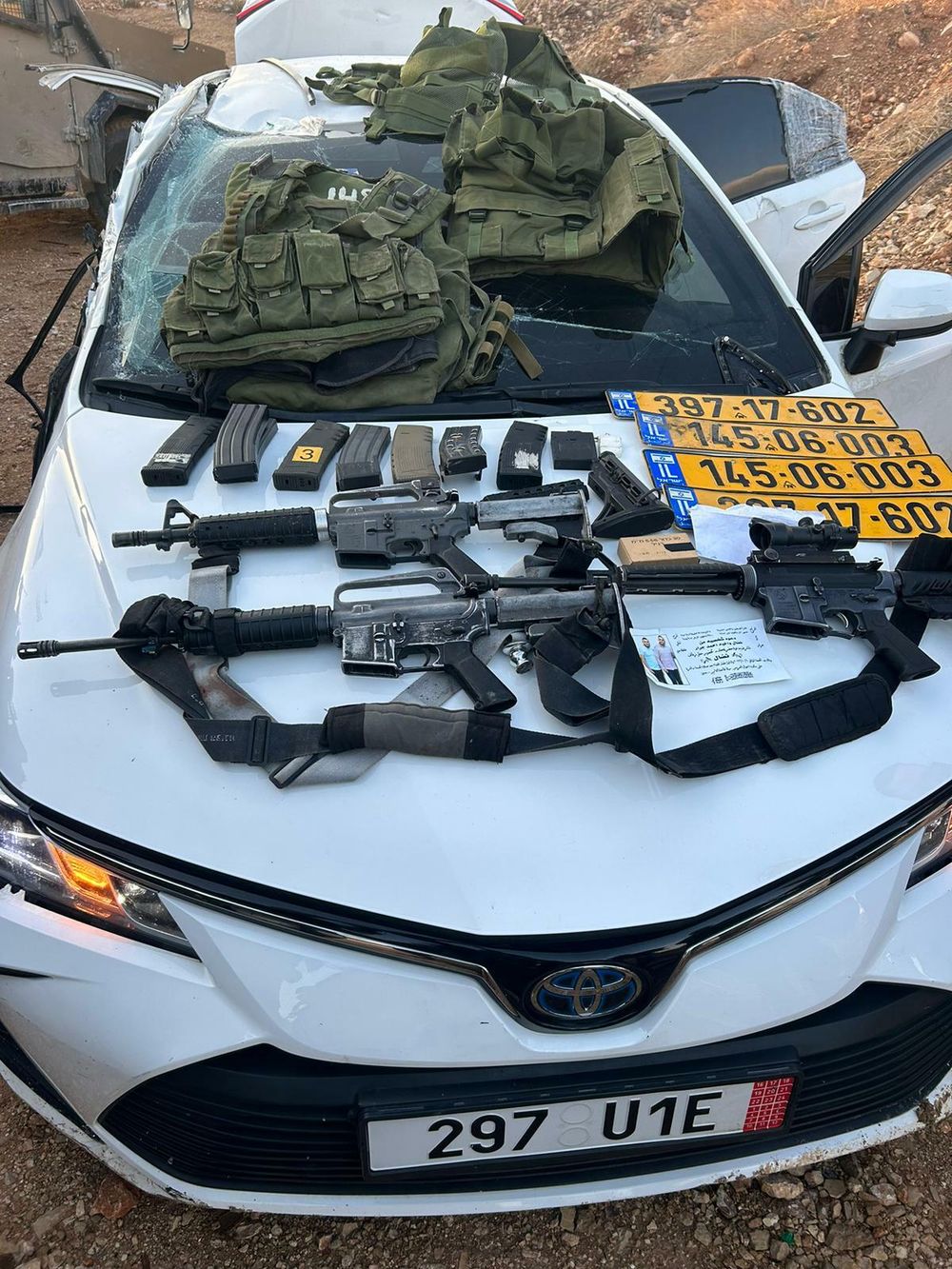 Weapons that were confiscated at the entrance to a hospital, after terrorists tried to escape with them into the hospital area.