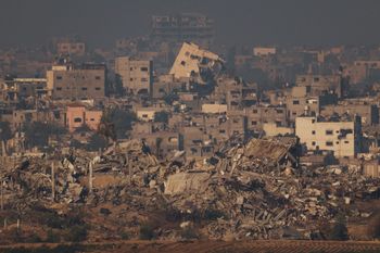 Destroyed buildings from Israeli airstrike are seen in the northern Gaza Strip, as seen from southern Israel.