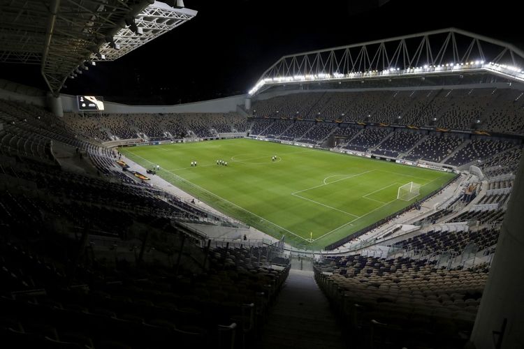 Une vue générale montre un stade vide avant le match de football de l'UEFA Europa League groupe I entre le Maccabi Tel Aviv d'Israël et le Garabagh d'Azerbaïdjan au stade Bloomfield de la ville israélienne de Tel Aviv, le 22 octobre 2020.