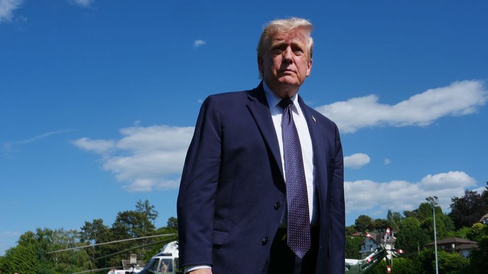President Donald Trump arrives for the G7 summit, Monday, June 15, 2026, in Evian-les-Bains, France. 