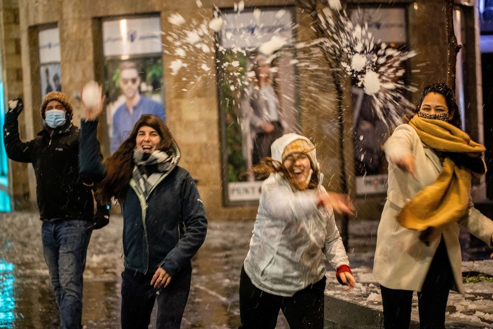 Centre-ville de Jérusalem lors d'une tempête de neige le 17 février 2021