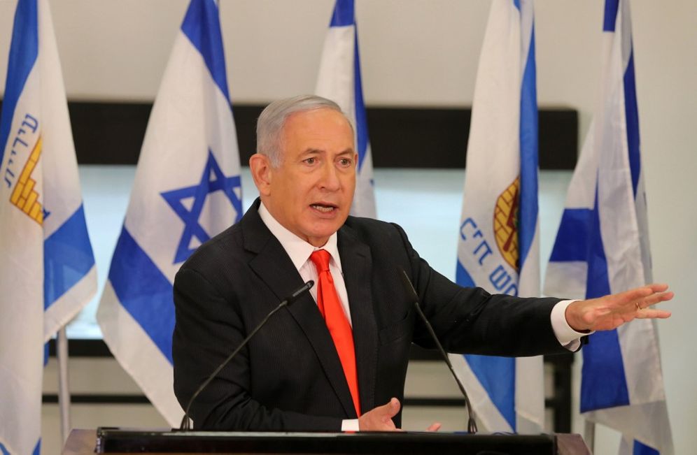 ALEX KOLOMIENSKY / POOL via AFP Israeli Prime Minister Benjamin Netanyahu during his visit to the Israeli city of Beit Shemesh near Jerusalem on September 8, 2020.
