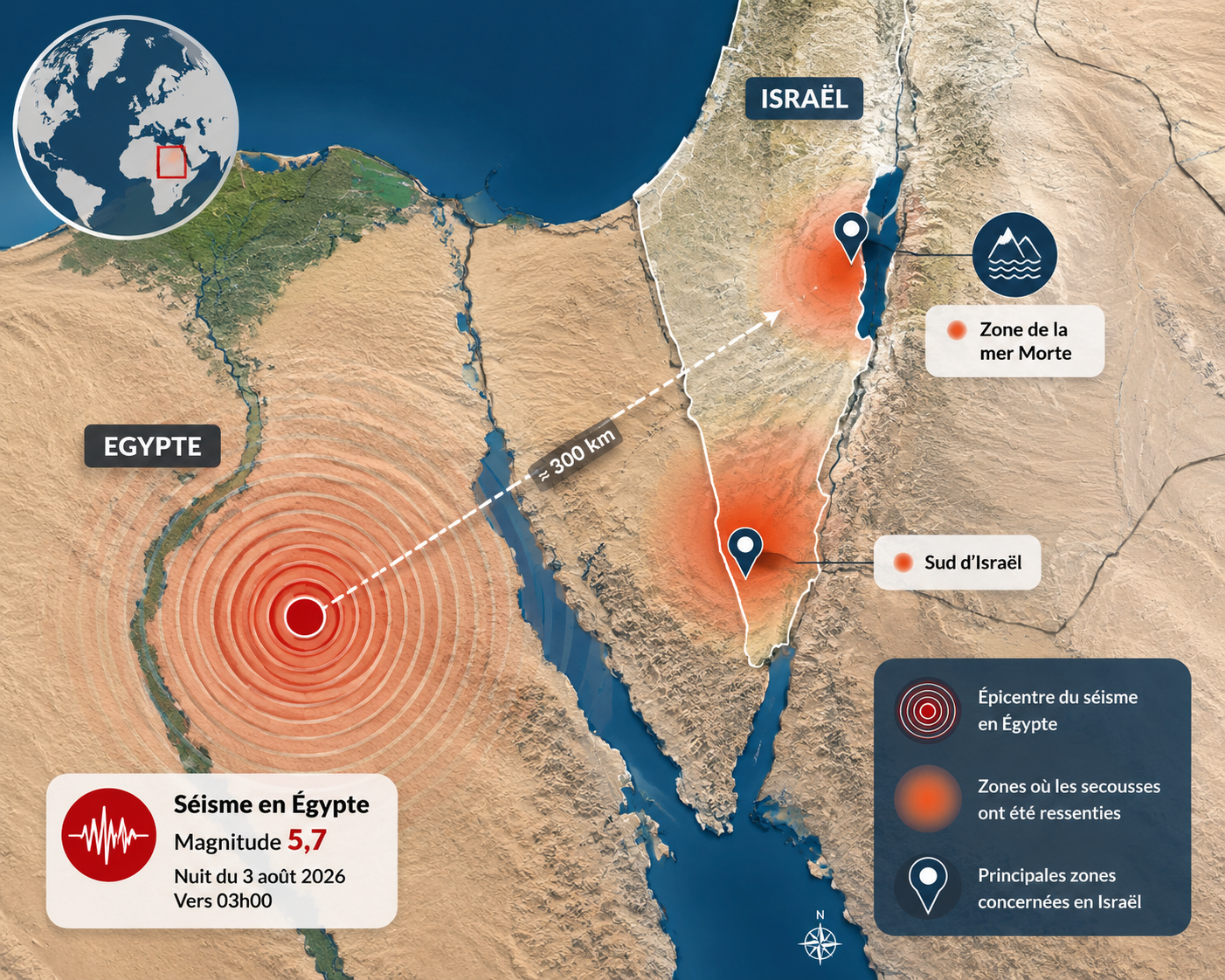 Un séisme de magnitude 5,7 en Égypte ressenti dans plusieurs régions d'Israël