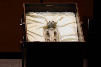 L'une des momies extraterrestres présumées présentées au Parlement mexicain, le 13 septembre 2023