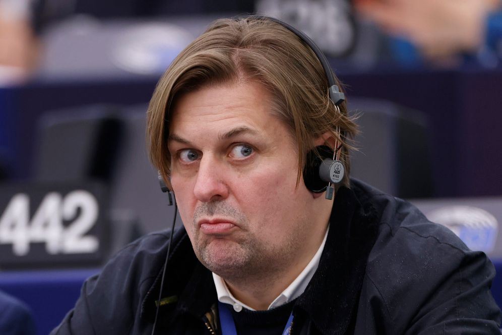 FILE - Germany's Maximilian Krah, of the German far-right Alternative for Germany party, grimaces during a session at the European Parliament in Strasbourg, France, Tuesday, April 23, 2024.