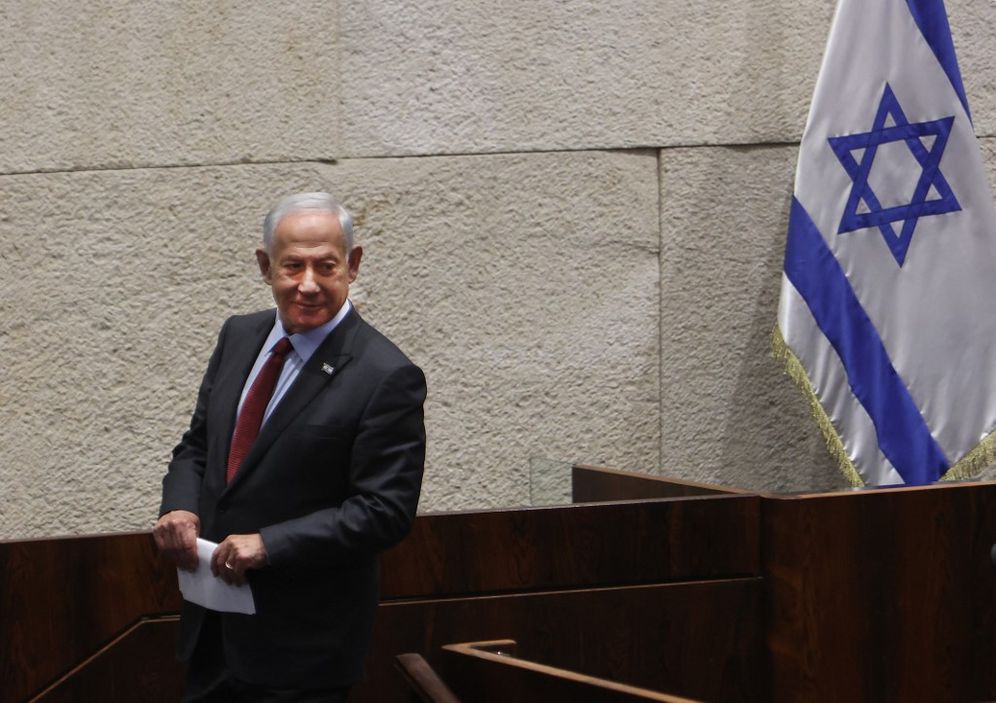 Israeli prime minister-designate Benjamin Netanyahu looks on after a speech at the Knesset (Israeli parliament).