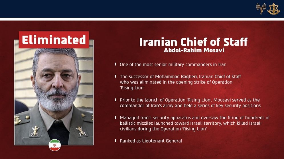 Tsahal a éliminé le chef d’état-major iranien Abdolrahim Mousavi