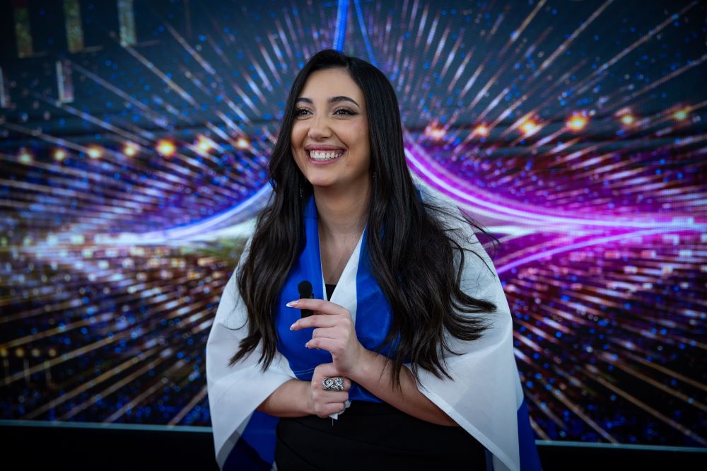 Yuval Raphael, winner of the reality show "The Next Star" speak to the media after winning the final in Neve Ilan, near Jerusalem

