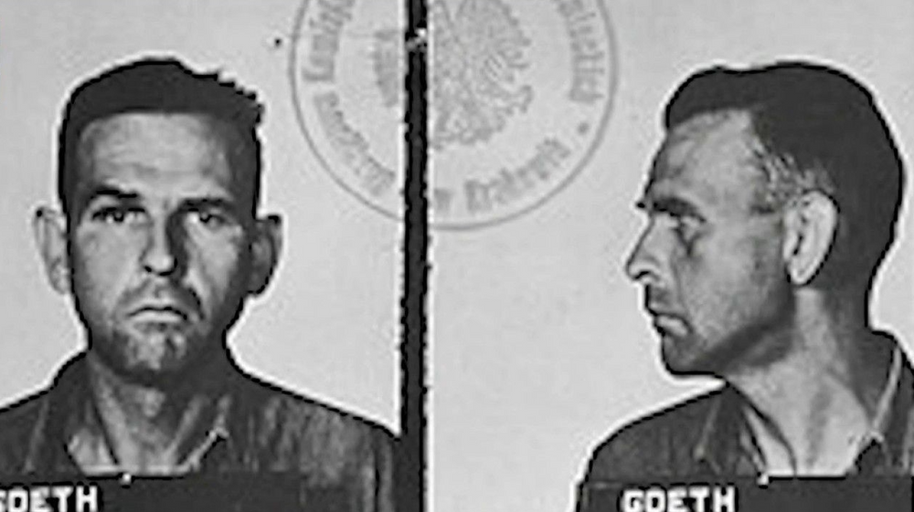 Mugshot of Amon Goeth, the infamous commander of the Płaszów concentration camp.
