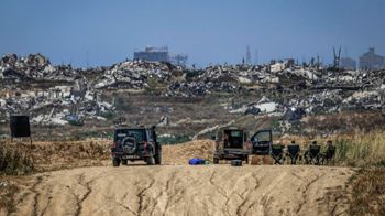 Israeli soldiers seen along the Israeli border with the Gaza Strip, May 3, 2026