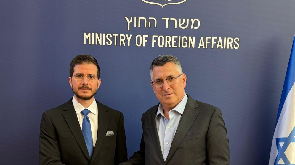 (L) George Deek (appointed special envoy to the Christian world) and (R) Foreign Minister Gideon Sa'ar