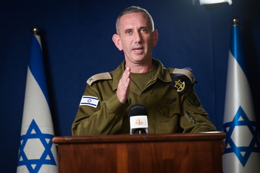 IDF Spokesperson Daniel Hagari gives a statement to the media in Tel Aviv.