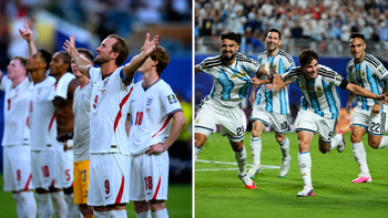 English national soccer team (L), Argentinian national soccer team (R)