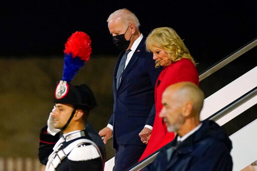 President Joe Biden and first lady Jill Biden arrive at Rome-Fiumicino International Airport in Rome, Italy, October 29, 2021.