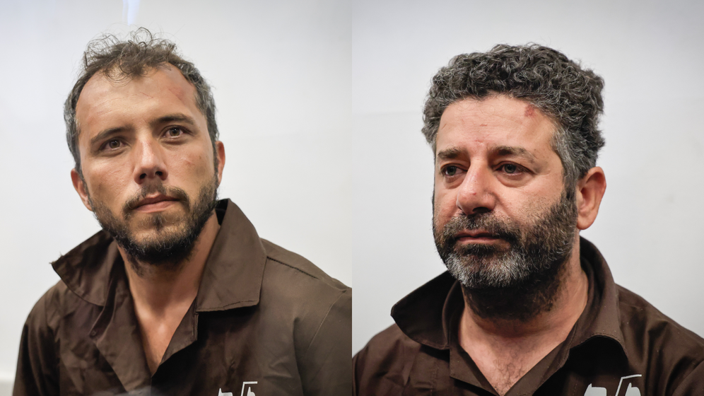 שני פעילי המשט לעזה, סאיף אבו קשק (משמאל) ותיאגו אווילה (מימין) בבית המשפט