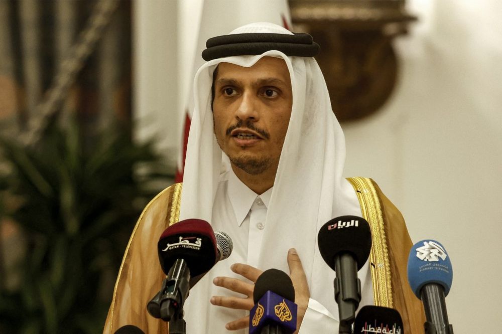Qatar's Foreign Minister Mohammed bin Abdulrahman bin Jassim al-Thani gives a press conference in Doha, Qatar.