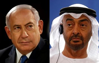 Cette combinaison de photos créée le 13 août 2020 montre le Premier ministre israélien Benyamin Netanyahou (à gauche) à Jérusalem et le prince héritier émirati Mohammed ben Zayed à Berlin
